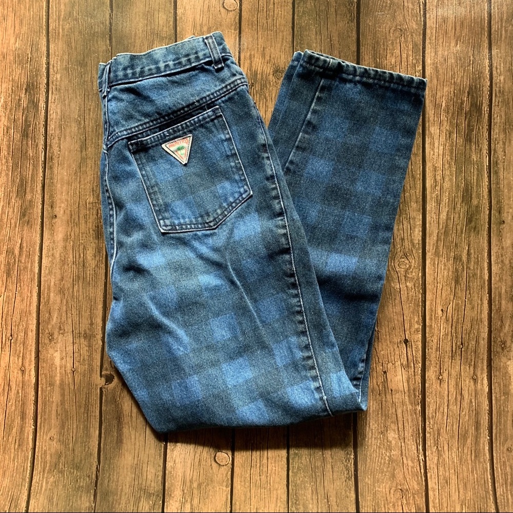 VTG Palmetto Blue Plaid Denim Jeans Sz 13